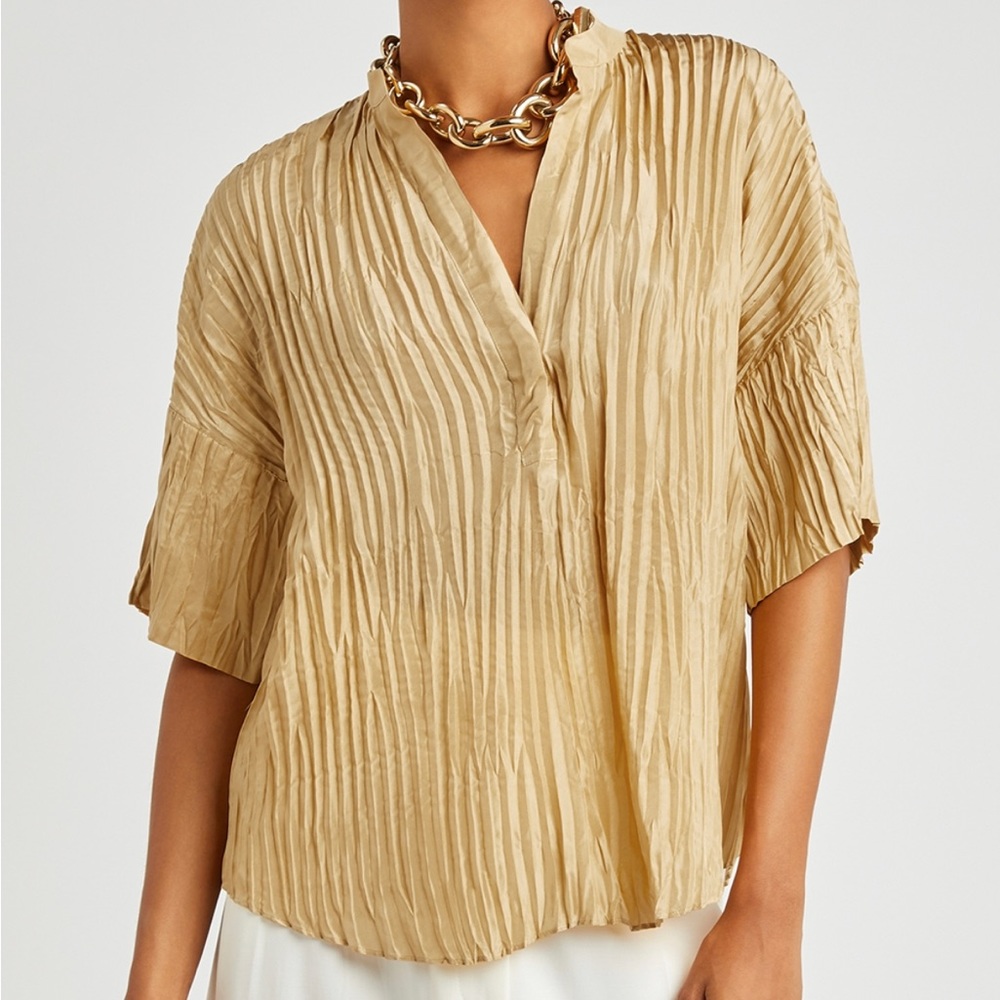 Vince Gold Silk Plisse Sz XS - Picture 2 of 6